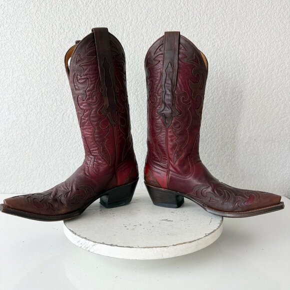 Rod Patrick Womens Cowboy Boots 7 Red Brown Western Cowgirl Mid Calf Pointed Toe - Picture 8 of 12
